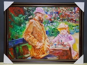 【模写】大型新品 ベルト・モリゾ ブージヴァルの庭園のウジェーヌ・マネと娘 Berthe Morisot 肉筆 油彩 油絵 複製画 直筆現品一点のみ