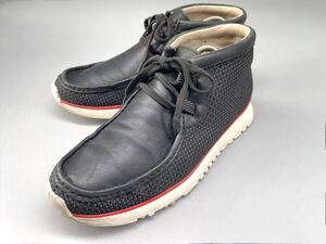 Clarks TAWYER MID UK8G/26cm クラークス レザースニーカー ワラビー ナチュラルレザー シープスキン ブラック 本革 黒 コーデュラナイロン