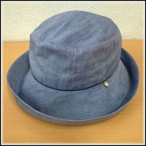 7064T　FURLA フルラ　帽子 ハット　ポリエステル52％　サイズ:S～Ｍ　ブルー系　顎ゴム付き　レディース