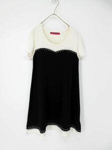 ゆうパケットOK 美品 DOLLY GIRL BY ANNA SUI ドーリーガールバイアナスイ /ロング丈/半袖/ Tシャツ sizeM/白ｘ黒 ■◇