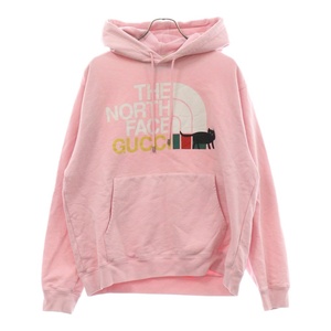 GUCCI グッチ ×THE NORTH FACE ザ ノースフェイス ロゴプリント スウェット プルオーバーパーカー ピンク 626989