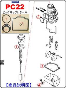 日本製ケイヒン PC22ビッグキャブレター用【オーバーホールガスケット4点】-【新品】