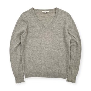 カシミヤ100%◆UNIQLO ユニクロ Vネック 長袖 ニット セーター Mサイズ/グレー系/レディース