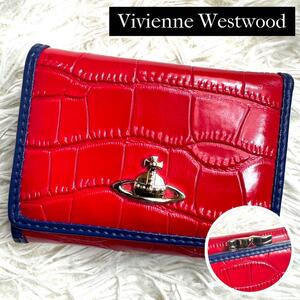 美品 / Vivienne Westwood ヴィヴィアンウエストウッド がま口バイカラーコンパクトウォレット 三つ折り財布 エンボスクロコダイル