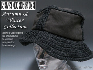 grace★フリーダムスエードバケットハット【黒】新品 定価￥4600 サイズ調節可能 男女兼用 折りたたみ可能 編み込みニットブリム