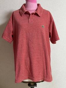 used ポロシャツ 半袖 半袖ポロシャツ ラコステ LACOSTE レッド Lサイズ パイル地 メンズ ストライプ