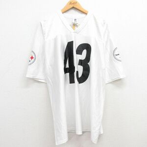 XL/古着 半袖 ビンテージ フットボール Tシャツ メンズ 00s NFL ピッツバーグスティーラーズ トロイポラマル 43 大きいサイズ Ｖネック 白