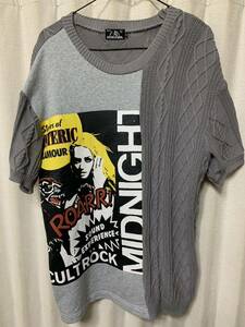 HYSTERIC GLAMOUR CULT ROCK ニット切替 プルオーバーTシャツ ヒステリックグラマー ガールズ GRAY ドッキングカットソー サイズS