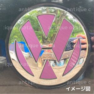 VW POLO 9N リア 6Q0 853 630 A 外装 エンブレム 用 ステッカー 内径約85.6mm 桃色 桜色 ピンク 高光沢 カーボン シート