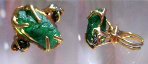 Antique18KgFNaturalEmerald&DiamondRing*