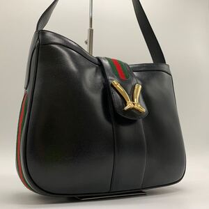 未使用級 GUCCI グッチ ショルダーバッグ ブーツ オールレザー シェリーライン オールドグッチ ビンテージ ブラック 黒色 金具 美品 希少