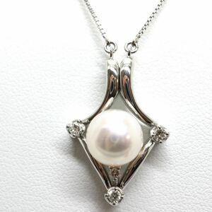 美品!!テリ良し!TASAKI(田崎真珠)《Pt850/Pt900アコヤ本真珠/天然ダイヤモンドネックレス》U 9.0g 約44cm 0.12ct necklace jewelry ED7/eE2