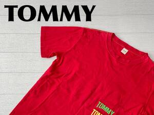 ☆送料無料☆ TOMMY トミー 古着 半袖 ロゴ プリント Tシャツ メンズ M レッド トップス 中古 即決