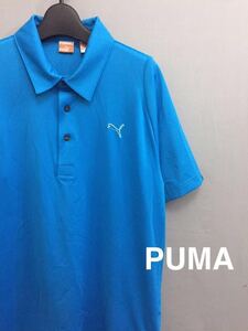 プーマ PUMA【美品】 ゴルフ ドライポロシャツ 半袖 ワンポイント ロゴ ブルー Mサイズ ～▼