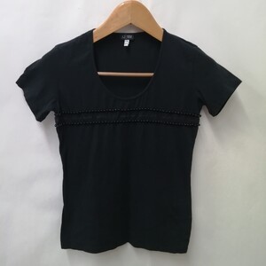 ARMANI JEANS アルマーニ ジーンズ Tシャツ 半袖 プリント ビーズ 黒 ブラック 40 S レディース