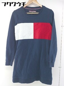 ◇ TOMMY HILFIGER 裏起毛 長袖 ミニ トレーナーワンピース サイズXS ネイビー レッド ホワイト レディース