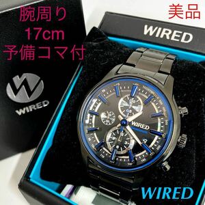 美品☆電池新品☆送料込☆セイコー SEIKO ワイアード WIRED クロノ メンズ腕時計 ブルー/ブラック リフレクション 7T92-0RH0 AGAV093