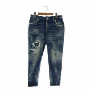 DSQUARED2 Hockney jean デニムパンツ ジーンズ テーパード ダメージ加工 ペイント加工 ボタンフライ 36 XS インディゴ 青