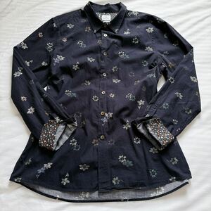 《1枚で決まるシャツ》PS PaulSmith ポールスミス シャツ 花柄 フラワー REGULARFIT レギュラーフィット ネイビー 紺色 XL 袖裏 コットン