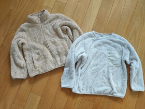 UNIQLO/ユニクロ/ファーリーフリースプルオーバー&ジャケット/130サイズ/ナチュラル/ベージュ/白/子供/キッズ/男の子/女の子/428987/428225