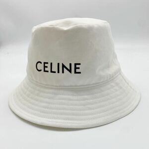 【美品・現行モデル】 CELINE セリーヌ バケットハット 帽子 キャップ ロゴ ホワイト 白 ユニセックス Mサイズ . 