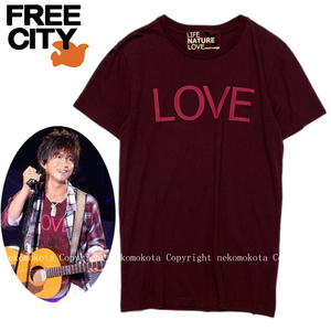 キムタク着 試着程度 未使用に近い フリーシティ LOVE ロゴ 半袖 Tシャツ S エンジ メンズ カットソー FREE CITY LIFE NATURE 木村拓哉