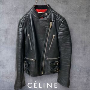 CELINE セリーヌ フィービー期 2 5H99/4533 立ち襟 ダブルライダース 羊革 レザージャケット size36 レディース