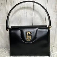 GUCCI オールドグッチ　ハンドバッグ　ターンロック　Gロゴ　ブラック　金