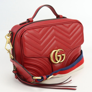 中古良品グッチGUCCI GGマーモント キルティングレザー2WAY ショルダーバッグ 498100 レッド系 ランク：A us-2