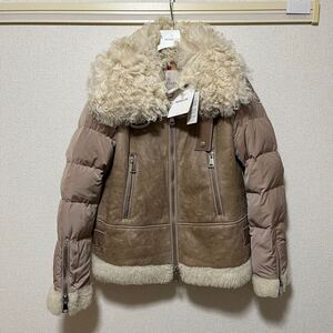 1円 タグ付き MONCLER モンクレール ダウンジャケット KILIA キリア ムートン 羊革 ヒツジファー ラムレザー ベージュ 1 M レディース 