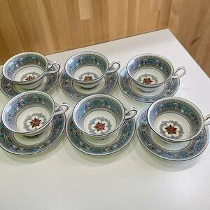 WEDGWOOD/ウェッジウッド フロレンティーン ターコイズ W2714 ティーカップ&ソーサー 6客 英国/イギリス 高級磁器 洋食器 ◆　7227 