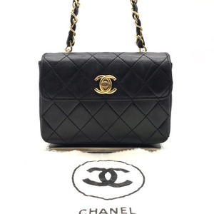 良品 CHANEL シャネル ココマーク ミニ マトラッセ ラムスキン ターンロック チェーン ショルダー バッグ ブラック a2972