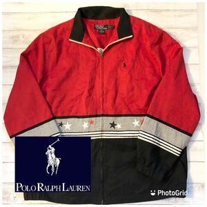 ラルフローレン　Polo by Ralph Lauren L 裏メッシュ　コットンブルゾン　レッド×ブラック