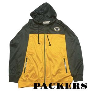 アメリカ古着　PACKERS ジップパーカー　刺繍ロゴ　2XL