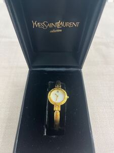 【極美品】YVES SAINT LAURENT イヴサンローラン 5920-H12107 バングルウォッチ レディース腕時計 シェル文字盤 ゴールド 不動