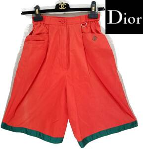 SALE 送料430円~Christian Dior SPORTSキュロット朱色×緑色レディースM ゴルフ Dリング ハーフパンツ クリスチャン・ディオール スポーツ