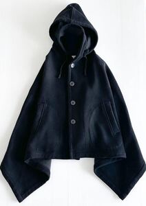 【美品】COMME des GARCONS コムデギャルソン / フード付き ポンチョ ウール コート 黒 ブラック