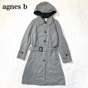 agnes b アニエスベー コート フード 薄手 チェック柄 M レディース C92424-10