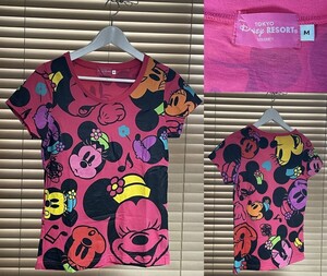 【激安1点のみ 国内正規品】東京ディズニーリゾート Disney RESORT 限定 Minnie Mouse ミニーマウス 両面 プリント 半袖 Tシャツ M ピンク