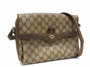 1円 GUCCI グッチ 904 02 084 オールドグッチ ヴィンテージ シェリーライン GG柄 PVC×レザー ショルダーバッグ ブラウン系 FB9310