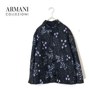 1N2248-N◆美品◆イタリア製 ARMANI COLLEZIONI アルマーニ コレツィオーニ ビジュージャケット スパンコール ◆ size40 ブラック ナイロン