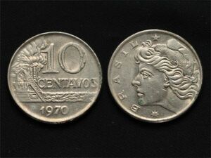 【ブラジル】 10センタボス 1970年　1年限定発行　白銅貨　Centavos