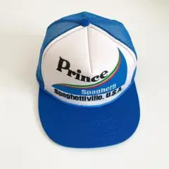 海外古着 プリント 企業 Prince メッシュキャップ トラッカー 帽子 青