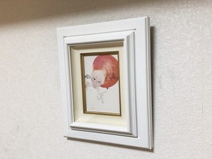 いわさきちひろの世界　絵画白額金ハガキ風船少女絵　絵ハガキ額壁掛けひも付き　ポストカード