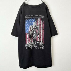 ビンテージ　古着　十字軍　メンズプリント　半袖Tシャツ　黒　XLサイズ