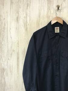 115☆【FLEX アメカジ ワークシャツ】Dickies ディッキーズ 紺 L