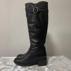 黒 レザー ロングブーツ ヒール4.5cm