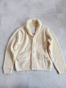 5674】新品7.1万【three dots / スリードッツ　40-L　秋冬モデル　極厚手のウールニット　ショールカラーカーディガン】アイボリー