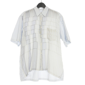 コムデギャルソンシャツ COMME des GARCONS SHIRT パッチワーク ストライプ ショートスリーブシャツ 半袖 M ブルー/ホワイト 白 青 S08030