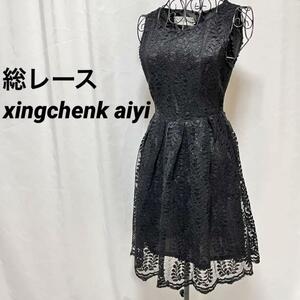 xingchenk aiyi 総レース ブラック フレア ワンピース Ｌサイズ　送料無料